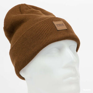 Urban Classics Synthetic Leatherpatch Long Beanie Brown