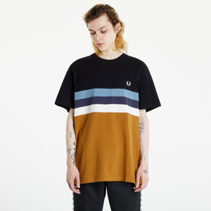 Pánské tričko FRED PERRY Panelled Stripe T-Shirt Dark Caramel černé/ hnědé