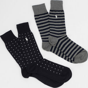 Ponožky Polo Ralph Lauren 2Pack Dot Stripe Crew navy / melange tmavě šedé / bílé