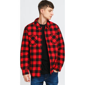 Podzimní bunda Urban Classics Padded Check Flannel Shirt červená / černá