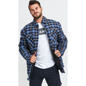 Podzimní bunda Urban Classics Plaid Quilted Shirt Jacket navy / modrá / béžová